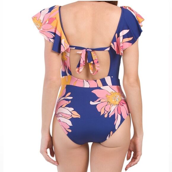 NWT TRINA TURK Breeze Ruffle One-Piece Swimsuit size 12 - Picture 2 of 2